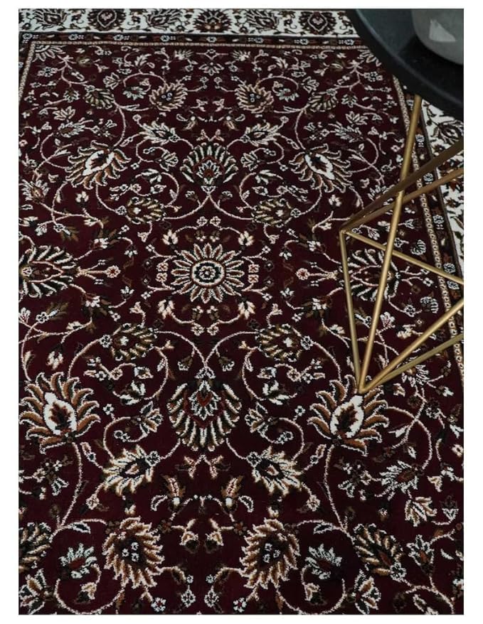 Maroon Kashmiri Wool Traditional Kashmiri Carpet