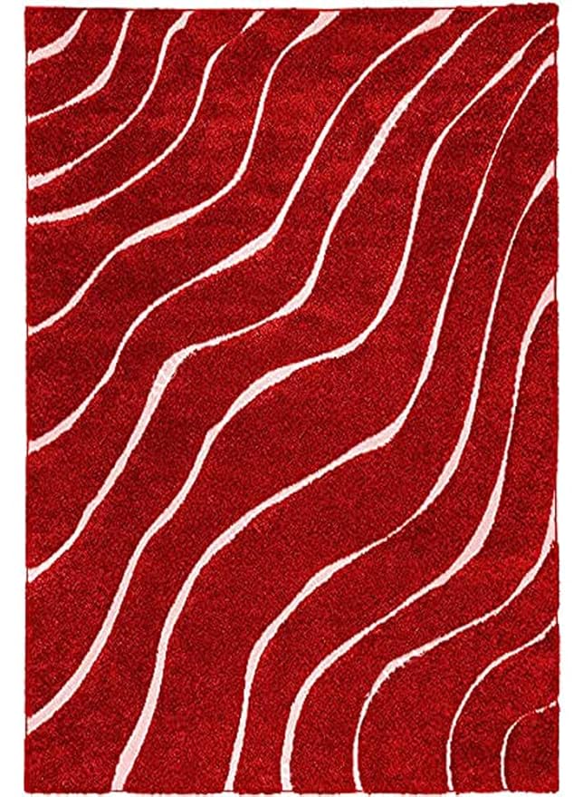 Red Wave Microfiber Super Soft Anti Skid Shaggy Carpet