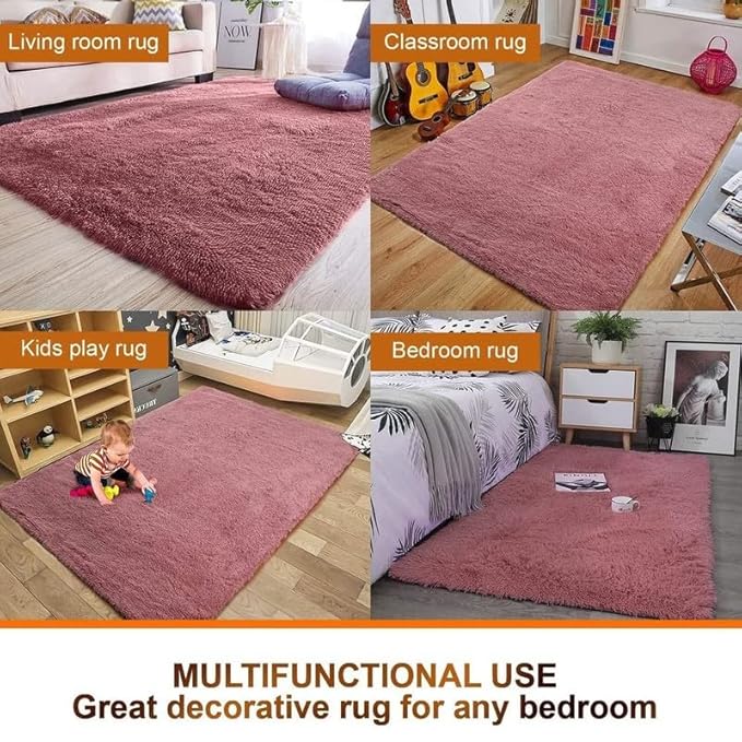 Peach Handmade Microfriber Soft & Plush Geometric Shaggy Carpet