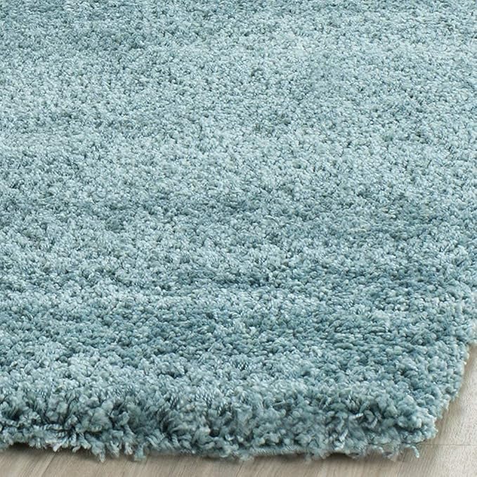 Sky Blue Handwoven Microfiber Plush Solid High Density Shaggy Carpet