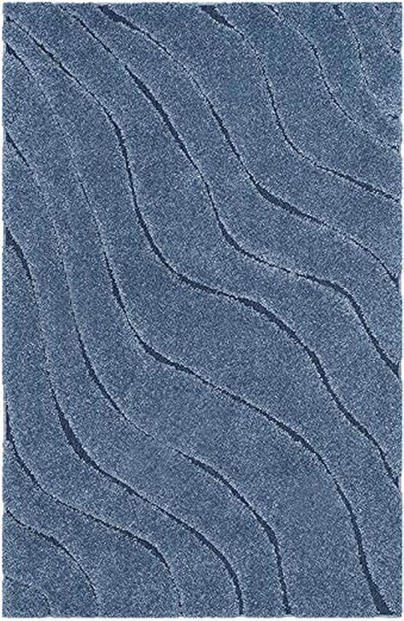 Blue Microfiber Handcrafted Hi-Lo Wave Super Soft Shaggy Carpet