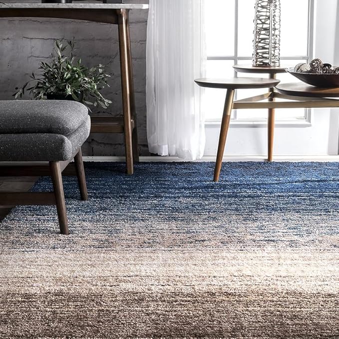 Blue & Beige Ombre Super Soft Microfiber Handcrafted Shaggy Carpet