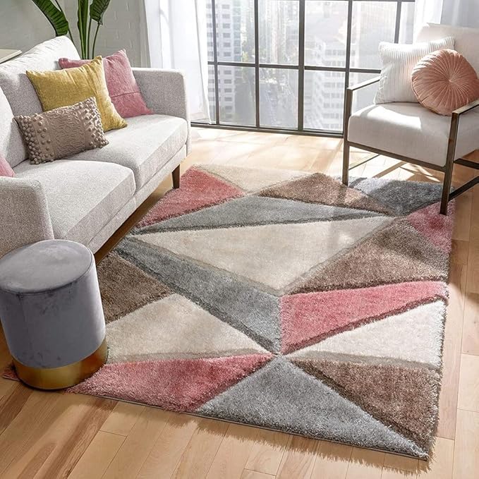 Peach Handmade Microfriber Soft & Plush Geometric Shaggy Carpet