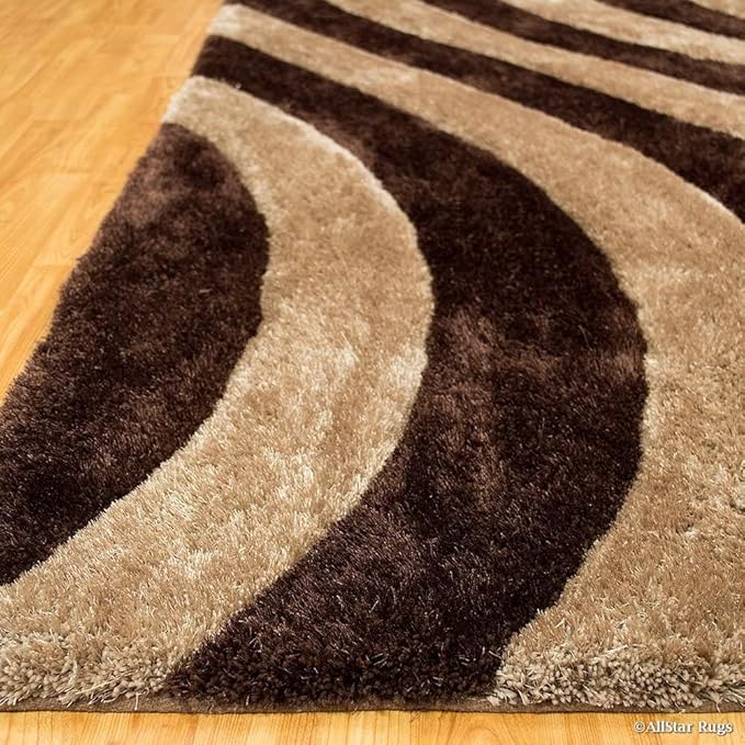 Beige & Brown Handcrafted Microfiber Super Soft Anti Skid Shaggy Carpet