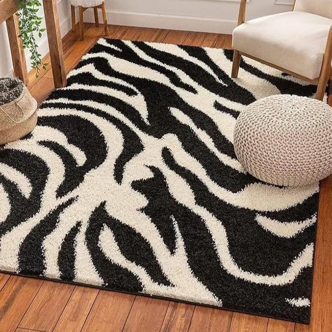 Zebra Handcrafted MicroFiber Anti Skid Shaggy Carpet