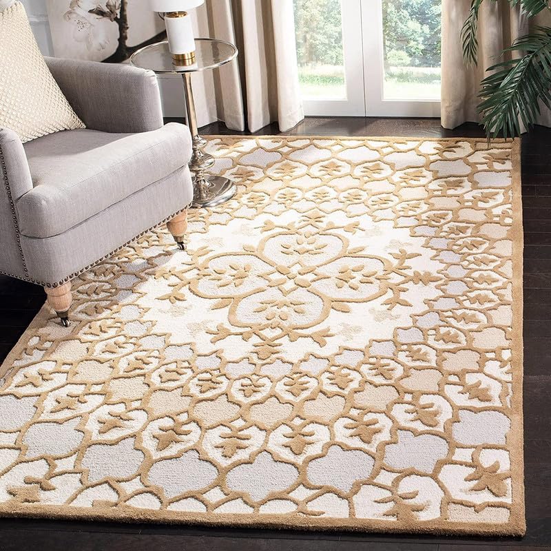 Mustard Floral High Low Pile Woolen Hand Tufted Carpet