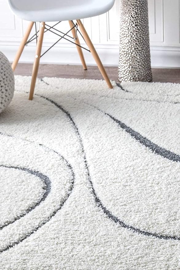 Ivory Super Soft Microfiber Hi-Lo Pile Swirl Shaggy Carpet