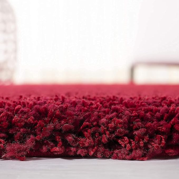 Red Handwoven Microfiber Plush Solid High Density Shaggy Carpet