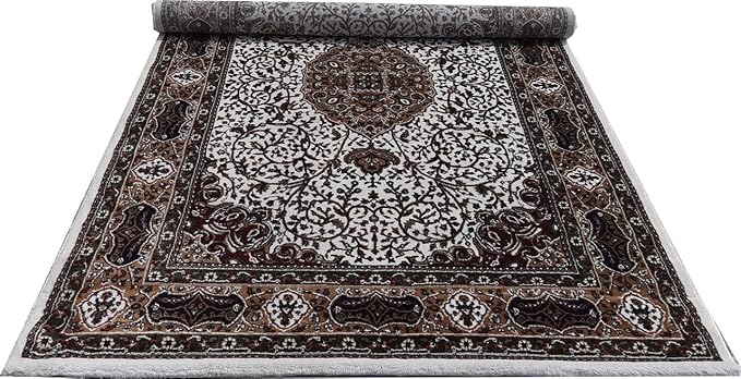 Cream Kashmiri Wool Traditional Kashmiri Carpet