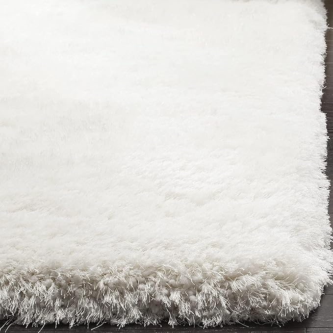 Snow White Microfiber Solid Handcrafted Ultra Soft Shaggy Carpet