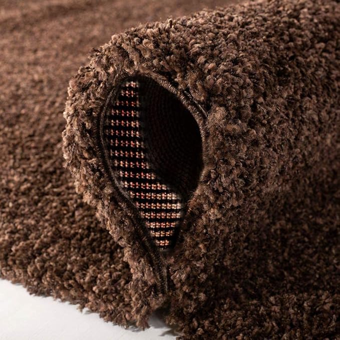 Dark Brown Handcrafted Round Solid Microfiber Plush Anti Skid Shaggy Carpet