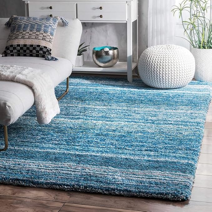 Sky Blue Ombre Super Soft Microfiber Handcrafted Shaggy Carpet