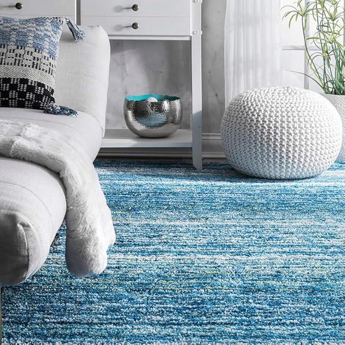 Sky Blue Ombre Super Soft Microfiber Handcrafted Shaggy Carpet