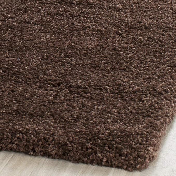 Coffee Brown Handwoven Microfiber Plush Solid High Density Shaggy Carpet