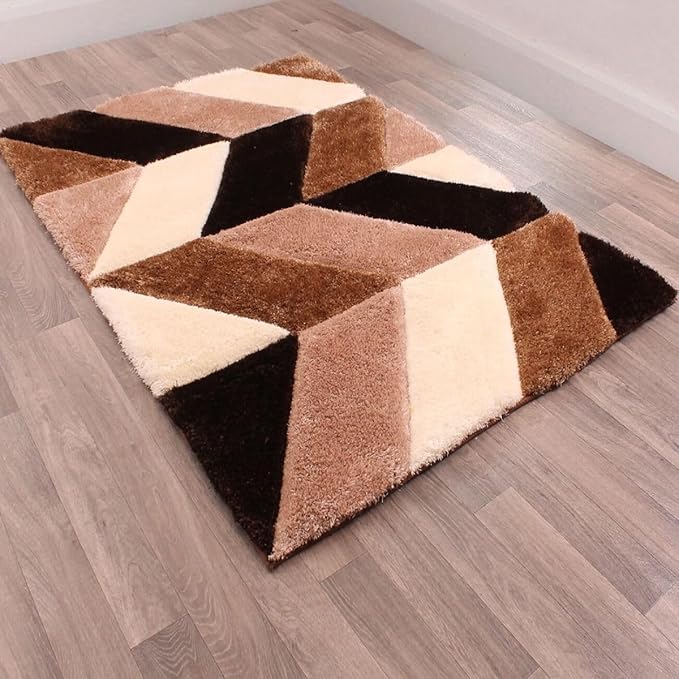 Brown Geometric Microfiber Super Soft Shaggy Carpet