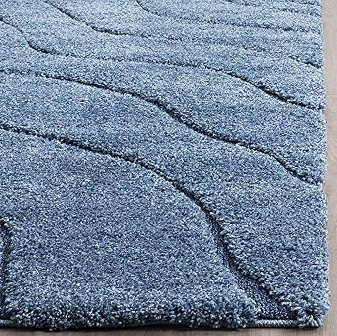 Blue Microfiber Handcrafted Hi-Lo Wave Super Soft Shaggy Carpet