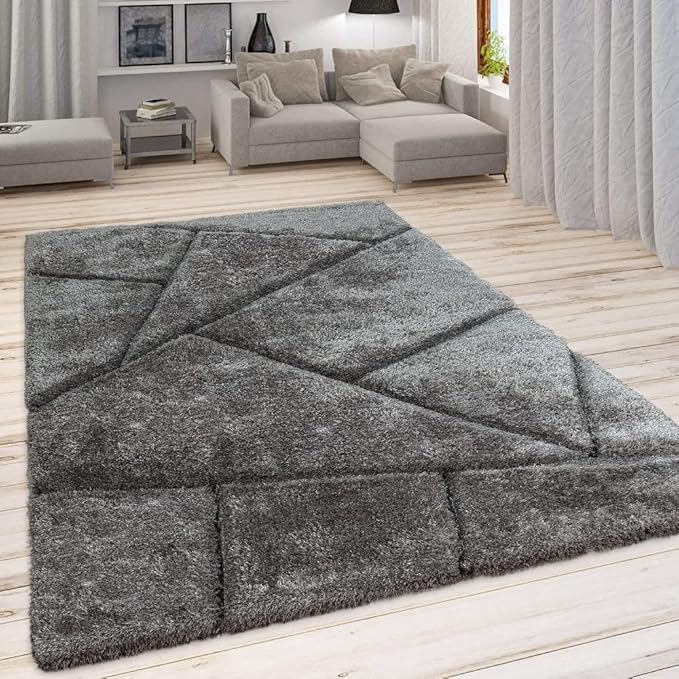 Grey Diamond Cut Microfiber Plush Shaggy Carpet