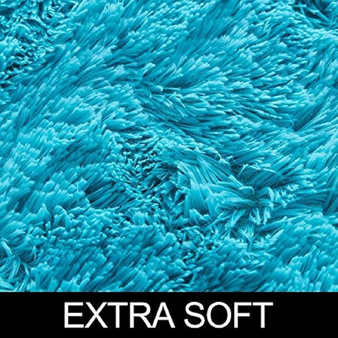 Sky Blue Handcrafted Round Solid Microfiber Plush Anti Skid Shaggy Carpet