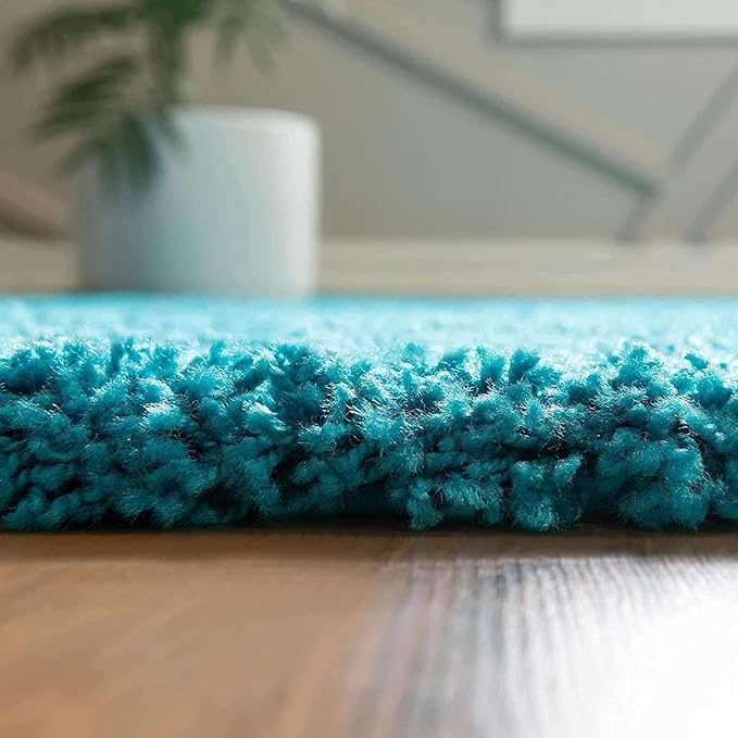 Blink Blue Microfiber Solid Handcrafted Ultra Soft Shaggy Carpet