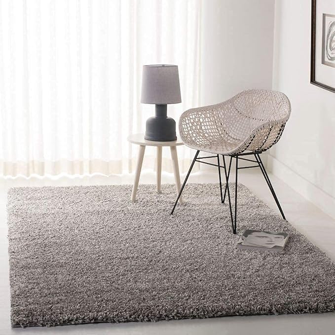 Silver Microfiber Solid Handcrafted Ultra Soft Shaggy Carpet