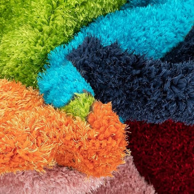 Multicolour Geometric Microfiber Plush Anti Skid Shaggy Carpet