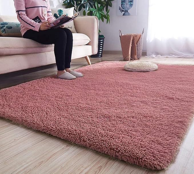 Pink Microfiber Solid Handcrafted Ultra Soft Shaggy Carpet