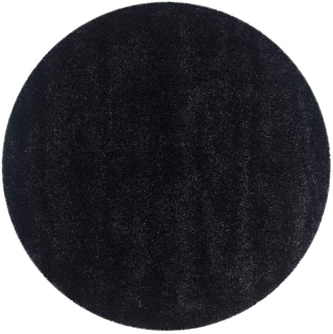 Black Handcrafted Round Solid Microfiber Plush Anti Skid Shaggy Carpet