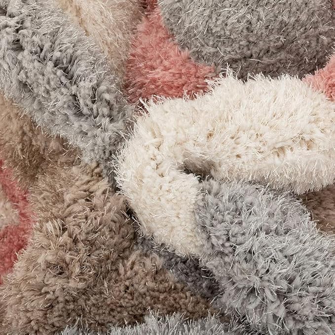 Peach & Grey Handwoven Microfiber Geometric Super Soft Shaggy Carpet