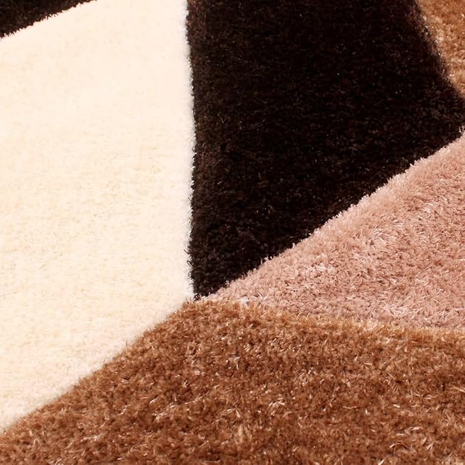 Brown Geometric Microfiber Super Soft Shaggy Carpet