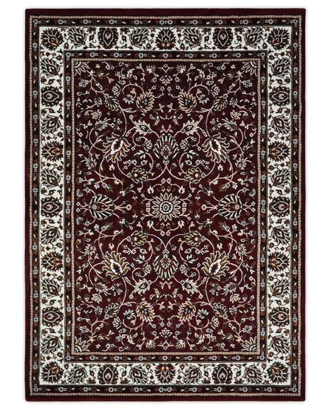 Maroon Kashmiri Wool Traditional Kashmiri Carpet