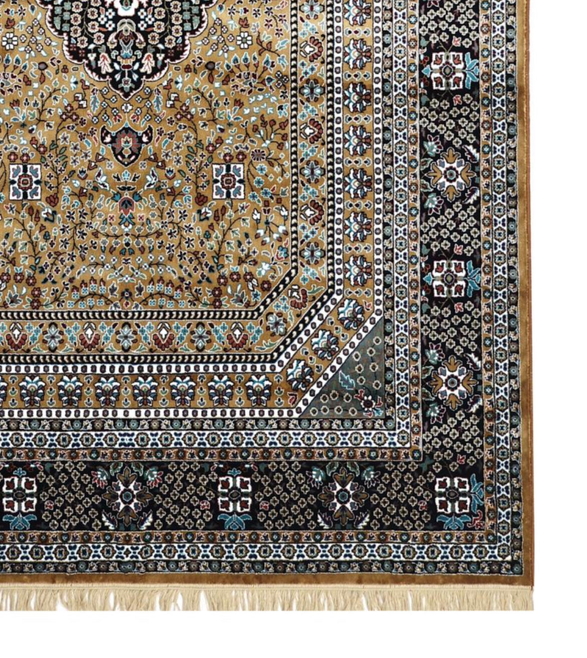 Gold Persian Silk Carpet For Living Room & Bedroom Anti Skid Heavy Rug