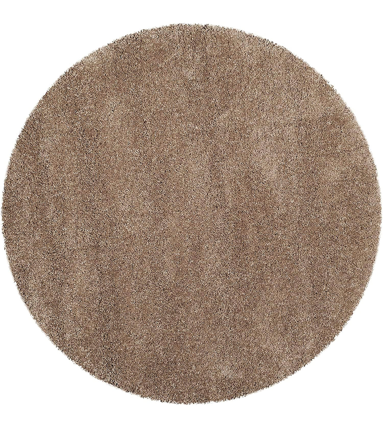 Beige Handcrafted Round Solid Microfiber Plush Anti Skid Shaggy Carpet