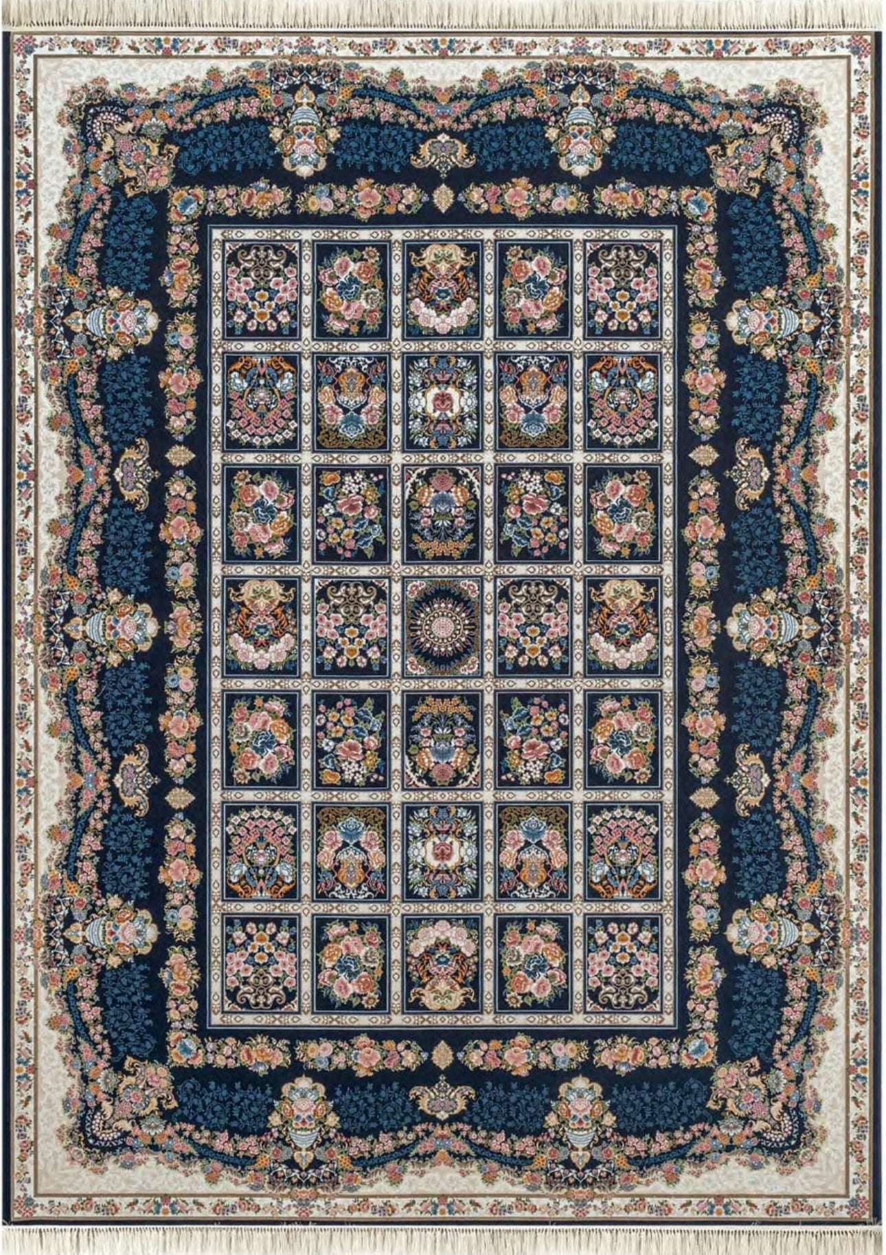 Aliyah  Iranian Imported  Navy Blue  Silk Blend Rug 1500 Reeds