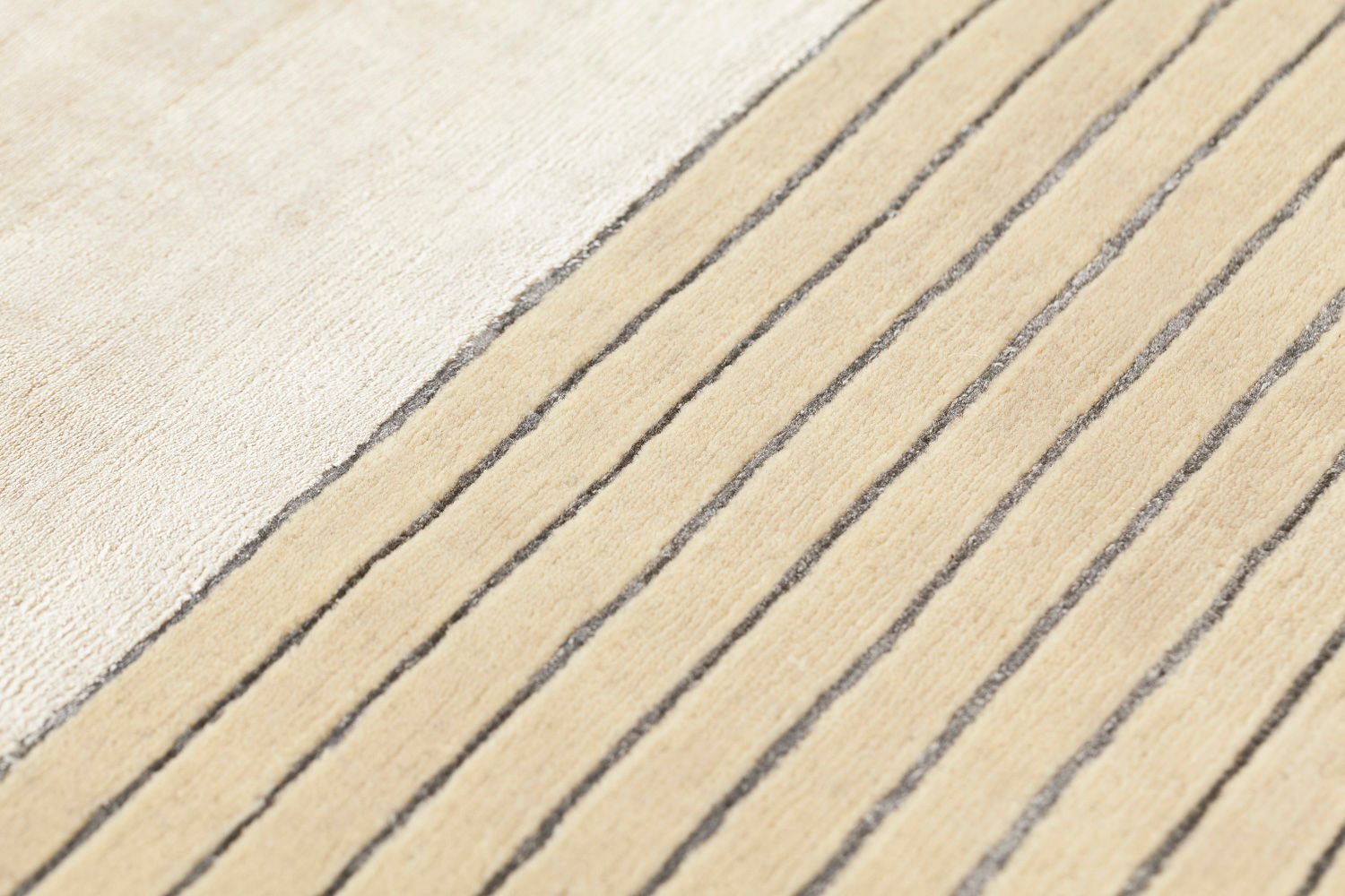 Hand Woven Beige Striped Viscose / Wool Rug