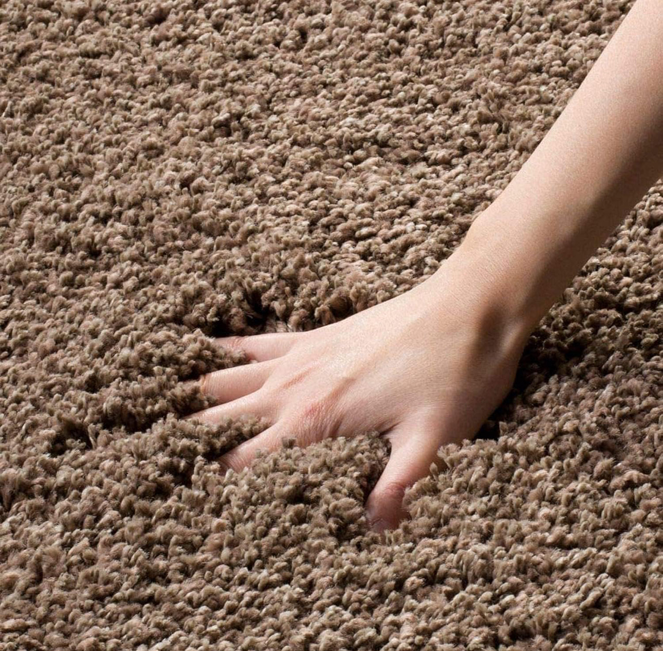 Light Brown Handcrafted Round Solid Microfiber Plush Anti Skid Shaggy Carpet