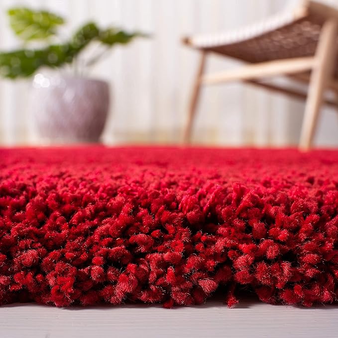 Red Microfiber Solid Handcrafted Ultra Soft Shaggy Carpet