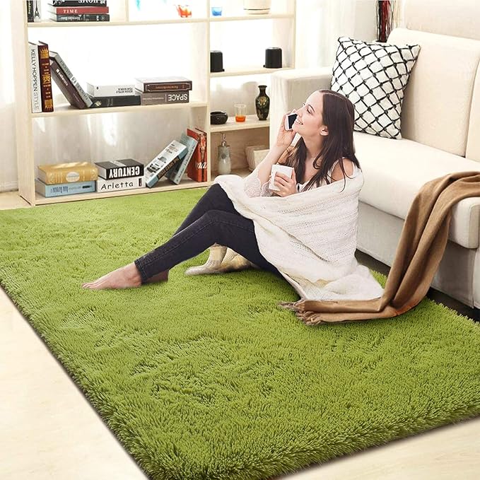 Green Microfiber Solid Handcrafted Ultra Soft Shaggy Carpet