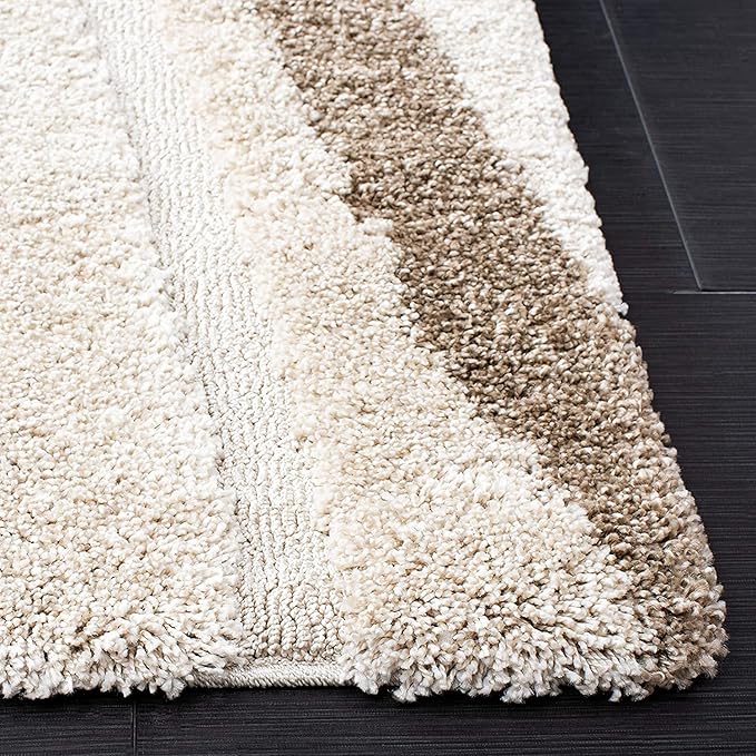 Beige & Brown Hi-Lo Pile Microfiber Plush Shaggy Carpet