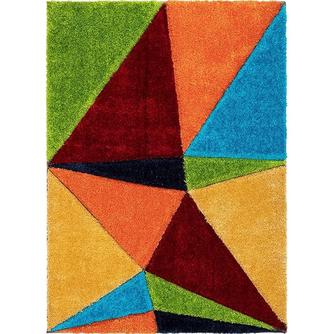 Multicolor Handmade Microfriber Soft & Plush Geometric Shaggy Carpet