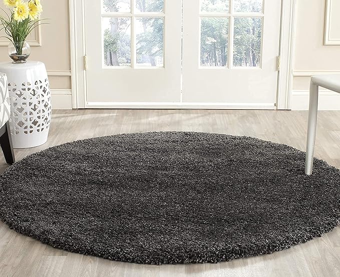 Charcoal Handcrafted Round Solid Microfiber Plush Anti Skid Shaggy Carpet