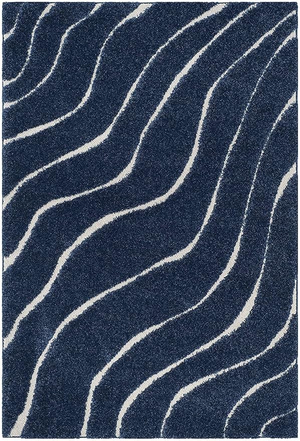 Blue Microfiber Handcrafted Hi-Lo Wave Super Soft Shaggy Carpet