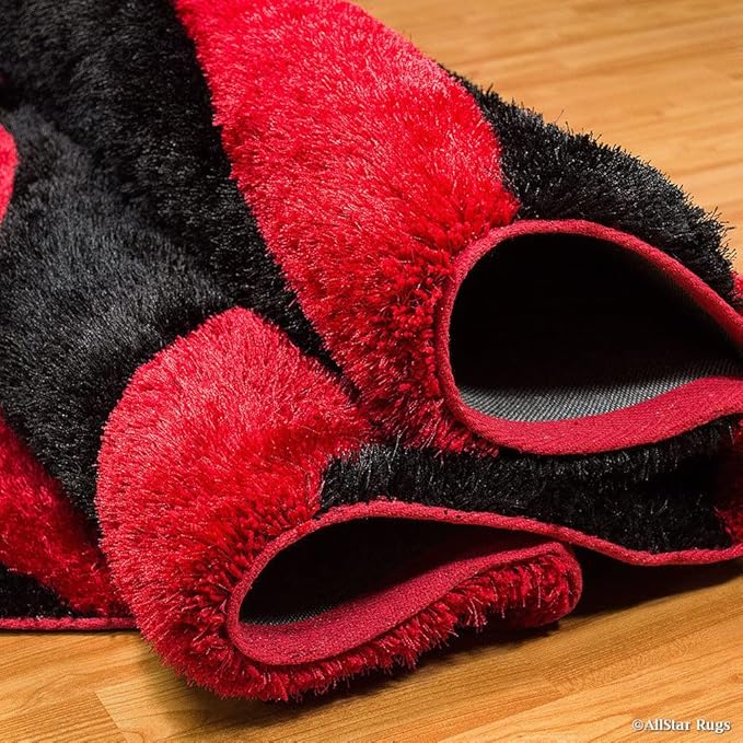 Red & Black Microfiber Handcrafted Super Soft Tornado Shaggy Carpet