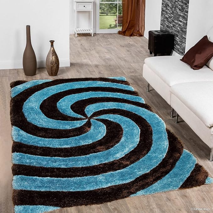 Sky Blue & Black Microfiber Handcrafted Super Soft Tornado Shaggy Carpet