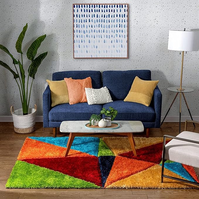 Multicolor Handmade Microfriber Soft & Plush Geometric Shaggy Carpet