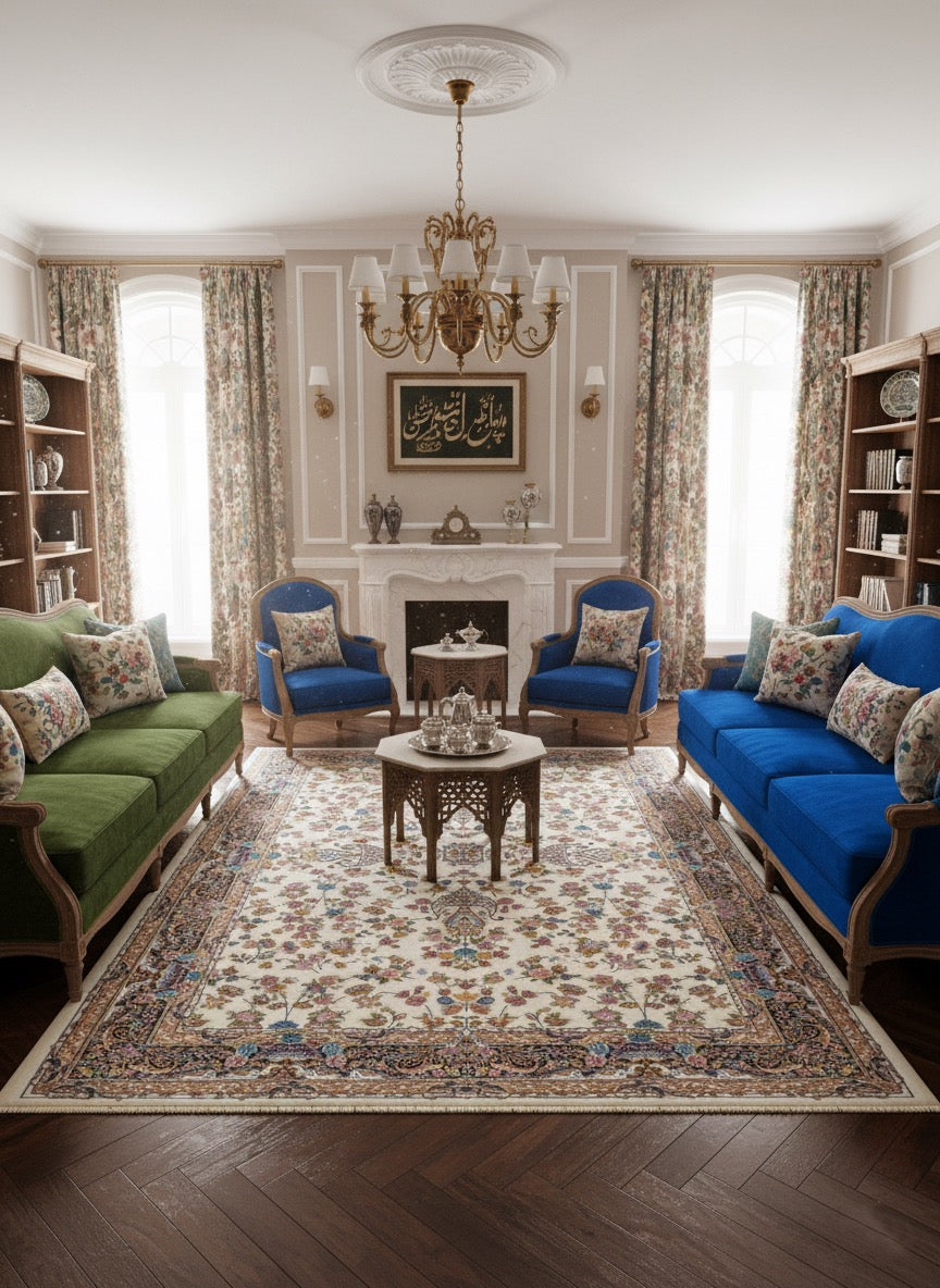 Inaya Iranian Imported Cream Silk Blend Rug 1500 Reeds