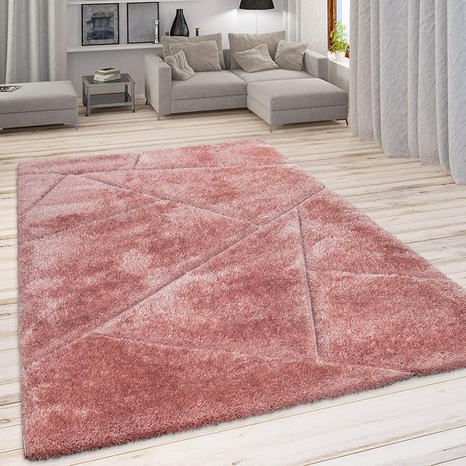 Pink Diamond Cut Microfiber Plush Shaggy Carpet