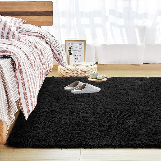 Black Microfiber Solid Handcrafted Ultra Soft Shaggy Carpet