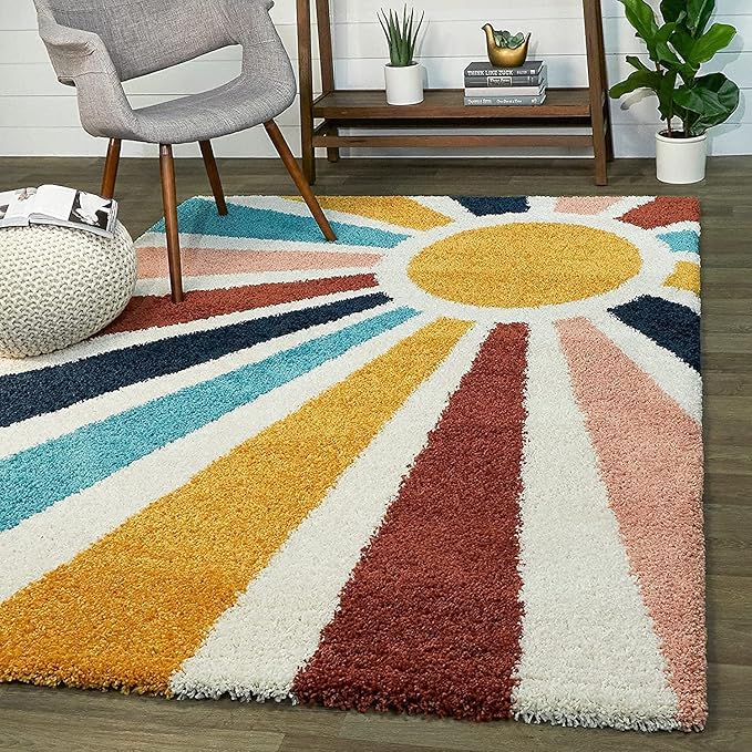 Rainbow Sun Microfiber Super Soft  Anti Skid Shaggy Carpet