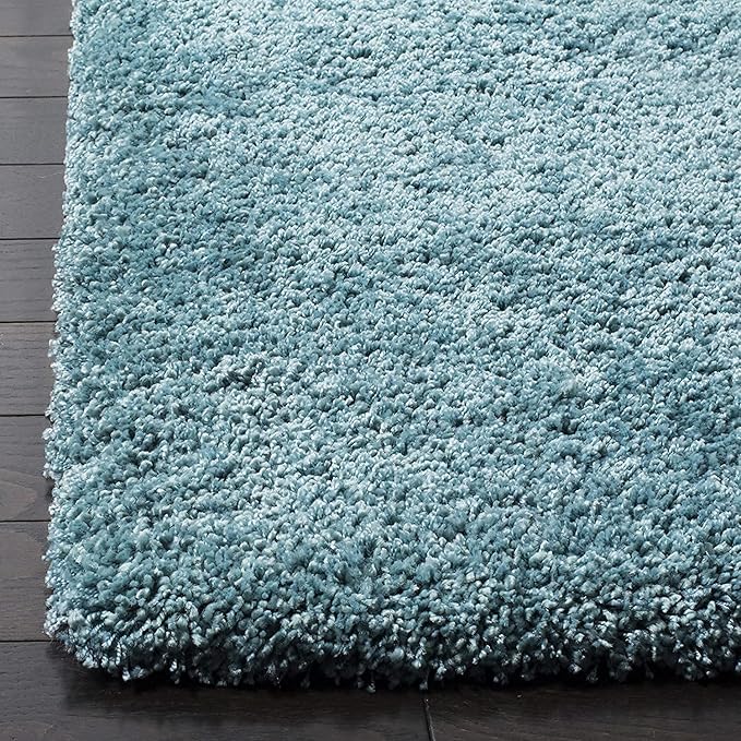 Sky Blue Handwoven Microfiber Plush Solid High Density Shaggy Carpet