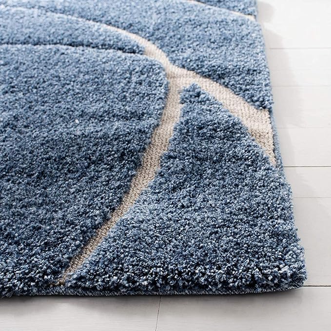 Blue Super Soft Microfiber Hi-Lo Pile Swirl Shaggy Carpet